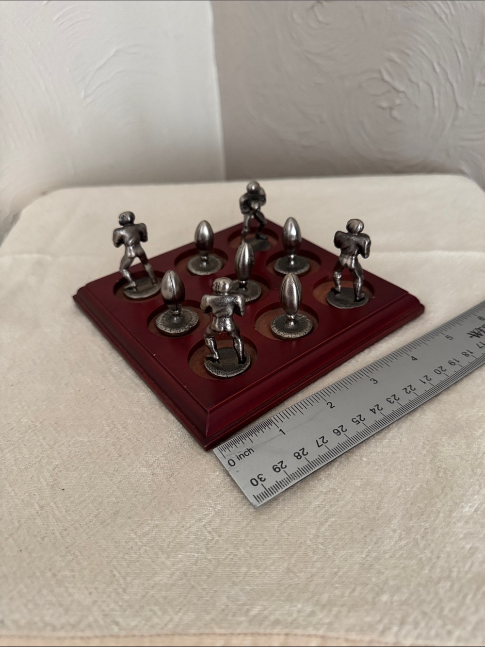Miniature Football Tic-Tac-Toe Game in Deep Red with Pewter Pieces